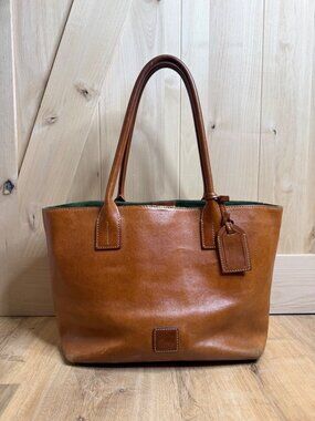Dooney & Bourke Florentine Leather Medium Russell Tote Bag Brown Cognac Italian